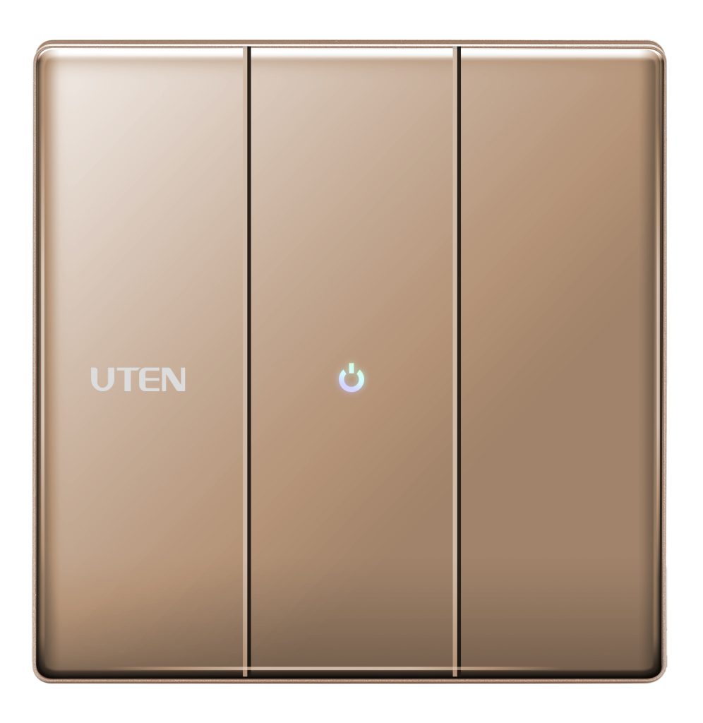 Bộ công tắc ba 2 chiều uten Z9GK32 gold mặt kính