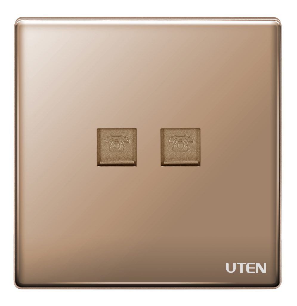 Bộ ổ cắm đôi điện thoại uten Z9G-2TEL gold mặt kính