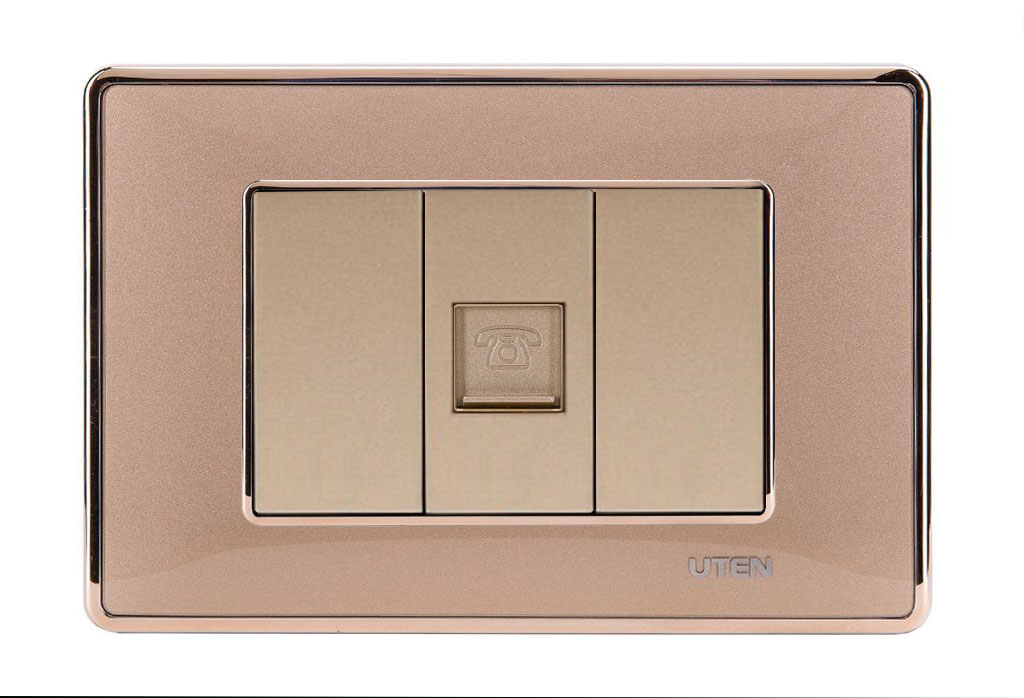 Bộ ổ cắm đơn điện thoại uten Q120D Gold viền trơn