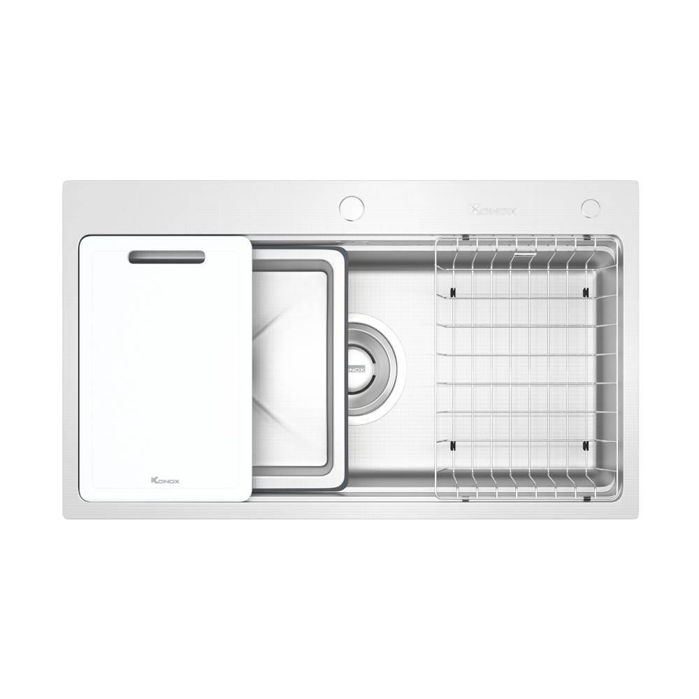 Chậu rửa bát inox 1 hố chống xước Konox KN8751TS Dekor