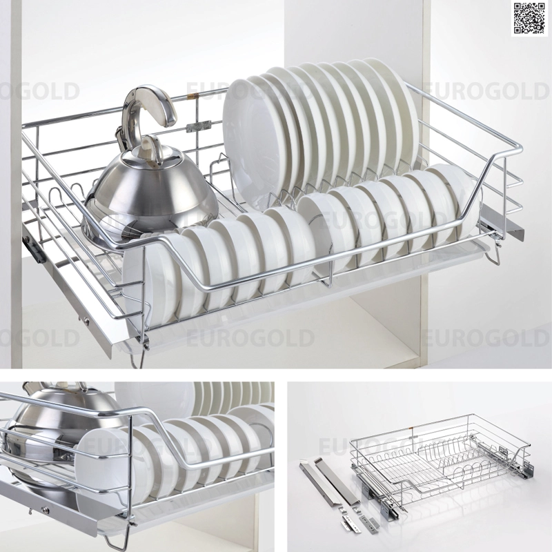 Giá bát đĩa inox nan âm tủ gắn cánh, ray giảm chấn EG30470