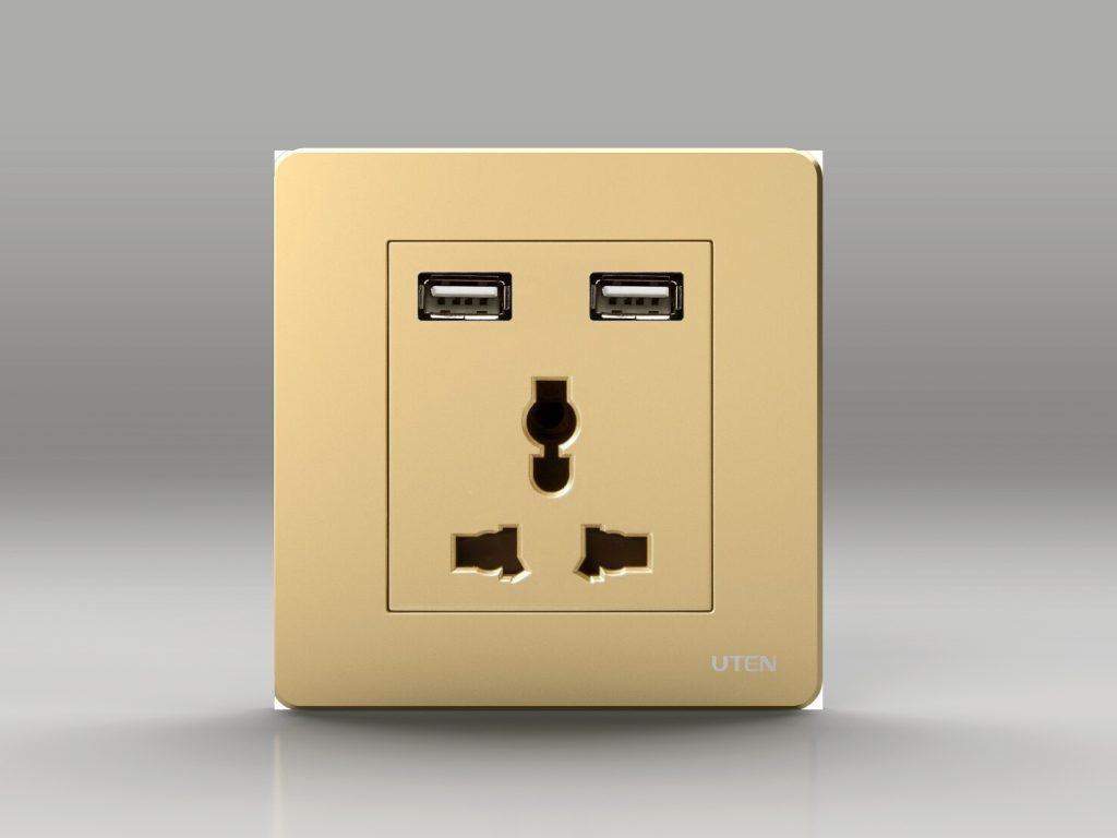 Ổ cắm 3 chấu + ổ USB uten Q7