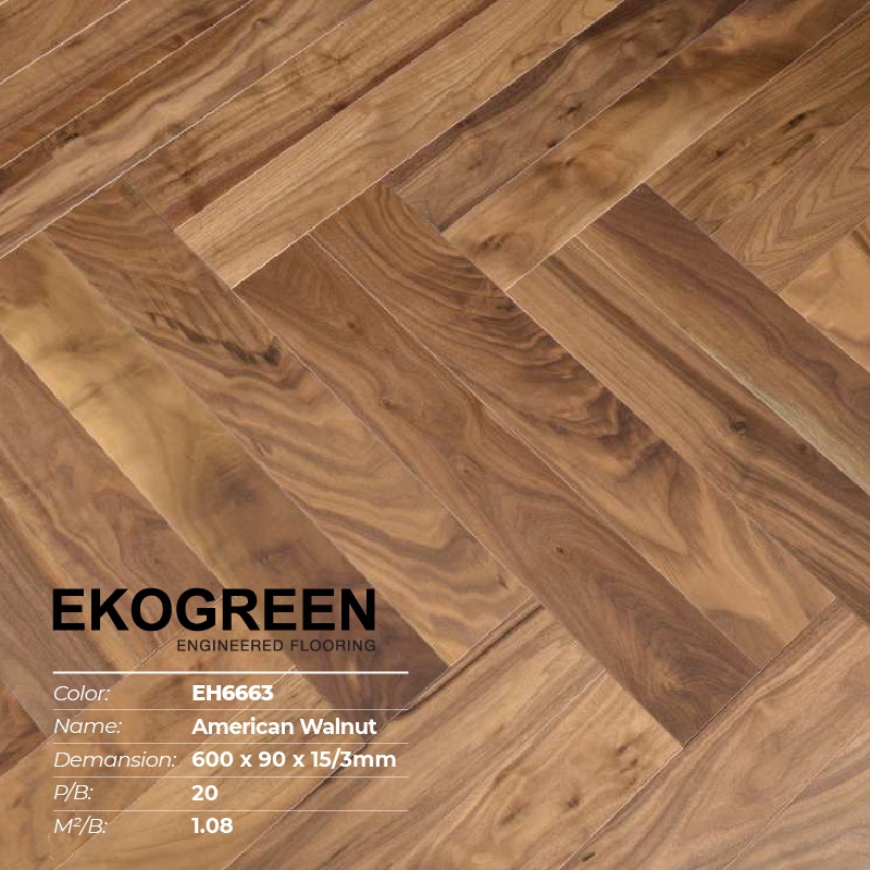 Sàn gỗ Ekogreen Herringbone EH6663 American Walnut