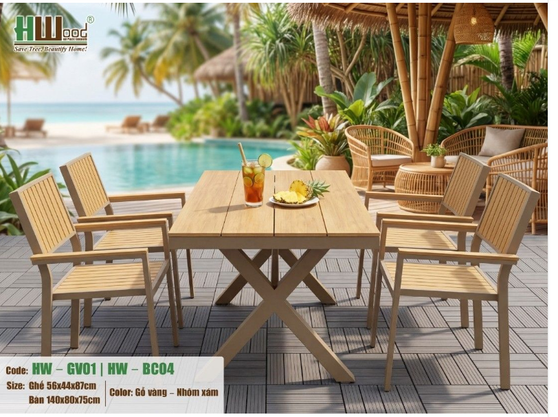 Bộ bàn ngoài trời Polywood chân chữ X