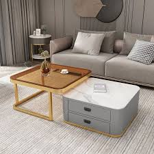Bàn trà sofa vuông đôi mặt đá và mặt kính BT001
