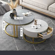 Bàn trà sofa đôi tròn mặt đá khung chân vàng BT002